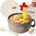 AI LOVE PEACE Ramen Bowl, 40 oz Microwaveable Noodle Cooker for Ramen, Pho, Soup, and Pasta, Dishwasher Safe and Portable, Ideal for Home, Office, Dorm, or Gift (Beige)