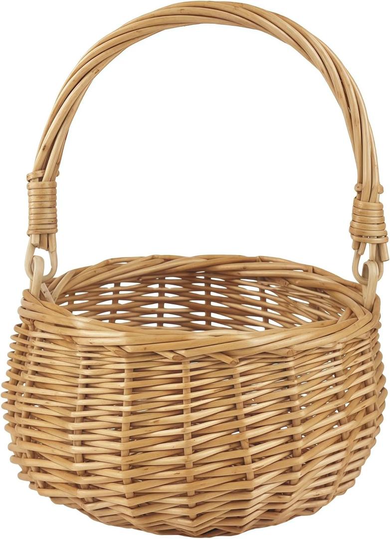 Small Wicker Flower Girl Basket with Handle Cute Easter Baskets Rustic Decorative Basket for Wedding and Home Decor