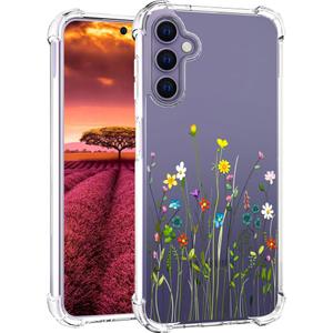 Compatible with Samsung Galaxy S24+ Plus & S25+ Plus Case Cute Clear for Women,Cool Transparent Silicone Phone Cases Cover - Green Flower Bouquet Wild