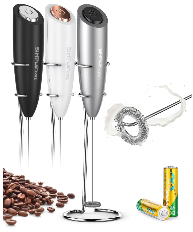 SIMPLETASTE Milk Frother Handheld Electric Foam Maker, Drink Mixer with Stainless Steel Whisk for Cappuccino, Bulletproof Coffee, Latte, Black, without Stand, USBC Rechargeable