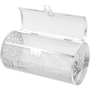 Rotatable Grilled Cage Air Fryer Oven Basket, 360 Degree Heating Rotating Cages Rotisserie Basket for Baking Nuts, Coffee Beans, Peanut or BBQ Roaster Tool, Food Grade Stainless Steel (180mm*300mm)