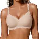COCOMARTS Jelly Bras for Women No Underwire Scalloped Push Up Wireless Bralettes Seamless Soft Comfort Everyday Tshirt Bra, Nude, Small