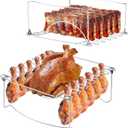 3-in-1 Rib Rack for Smoking & Chicken Leg Rack for Grill - Holds 6 Large Ribs, 12 Chicken Leg Wing, 1 Whole Chicken - Premium Foldable Space-Saving Chicken Drumstick Rib Racks for Grilling & Smoking