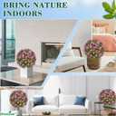 Faux Outdoor Plants - 18" Wide Set of 2 Artificial Boxwood Plants Outdoor, UV Resistant Artificial Topairy Ball Trees with Spike for Outdoor Decor (Purple Mum)