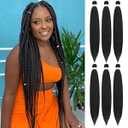 30 Inch Braiding Hair 1b Black Braiding Hair Pre-Stretched Long Braid Professional Prestretched Hair For Braiding Hot Water Setting Crochet Braids Yaki Texture Itch Free(1B, 6 Packs, 30 Inch)