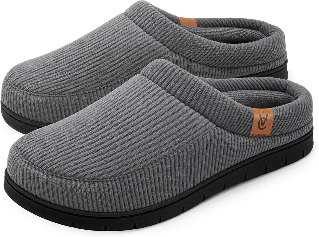 VeraCosy Men's Moccasin Slippers Comfy Soft Durable Slip-on Indoor Memory Foam House Shoes (9-10, Cool Gray)