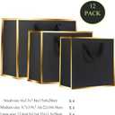 Offizon 12 Pcs Black&Gold Gift Bags, Paper Bags with Tissue Paper (4 Small 6", 4 Medium 8.7", 4 Large 12.6"), Party Favor Bags with Handles for Birthdays and Holidays