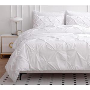 LANE LINEN California King Comforter Set, 7 Piece Bed in a Bag with Cal King Bed Bedding Set, Pintuck Comforter Set, Soft Cali King Bed Set, Comforter Sets with Sheets, Pillowcases & Shams - White