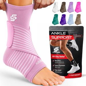 Sleeve Stars Ankle Brace for Women & Men, Ankle Wrap for Sprained Ankle, Compression Sleeve for Plantar Fasciitis Relief, Easy Customizable Support: w/ Removable Strap, M