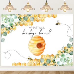 Mocsicka Greenery Bee Gender Reveal Backdrop What Will Baby Bee Background Honeycomb Gender Reveal Party Decorations Banner Photo Studio Props (7x5ft)