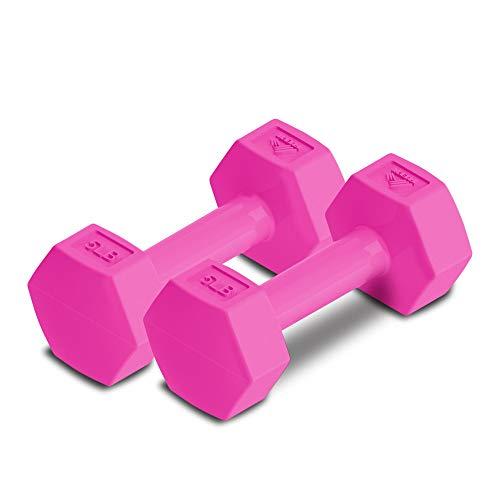 RBX Vinyl Coated Hand Weight Dumbbell Set (5lbs each) - Hex Shaped, Roll Free for Body Building/Sculpting/Strength Training Exercise, Cement Filled, (Set of 2)