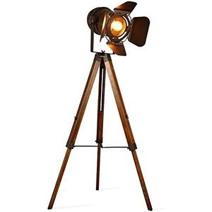 Decoluce Vintage Tripod Floor Lamp, Height Adjustable Wooden Camera Tripod Rotatable Spotlight Tall Standing Light, Nostalgic Cinema Lamps for Living Room, Bedroom, Studios Decor(Black)
