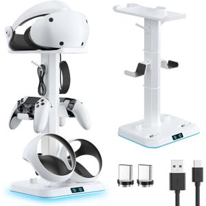 Kosker PSVR 2 Charging Station, Fast Charging Dock with Magnetic Clasp, Storage Stand for VR2 Headset & PS5 Controller with 9 RGB Modes, Includes Type-C Connectors Commodore 64 Games (updated white)