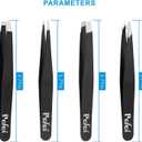 Pefei Tweezers Set - Professional Stainless Steel Tweezers for Eyebrows - Great Precision for Facial Hair, Splinter and Ingrown Hair Removal (Black)