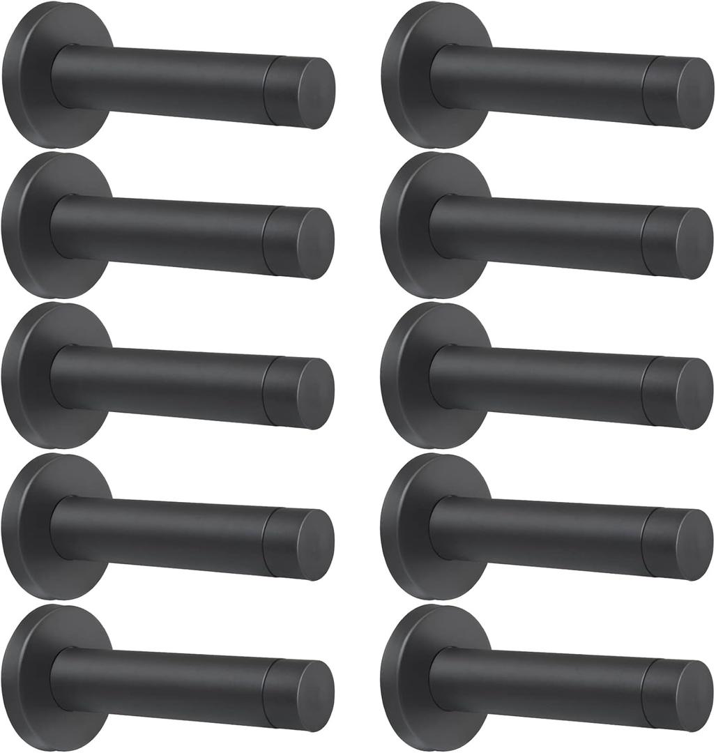 DOKU 10Pcs Door Stop, 3.5 Inch Heavy Duty 304 Stainless Steel Door Stopper with Rubber Tips Bumper, Wall Mounted Door Holder Protection Sound Dampening, Matte Black