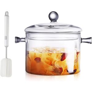 Clear Glass Simmer Pot for Stove Potpourri Cooking Saucepan with Cover Cookware Set Heat-Resistant Stovetop Pot And Pan with Lid, Soup, Milk, Baby Food,Fruit and Spices 1.5L/ 50 FL OZ