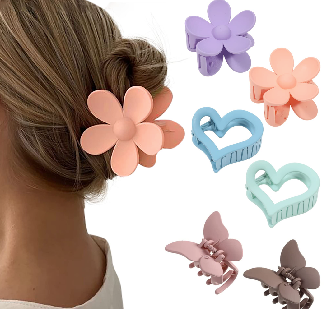 6PCS Matte Butterfly Hair Clips for Women Girls Non-Slip and Strong Hold Hair Clips Heart Hair Claw Clips for Thin/Medium/Thick Hair