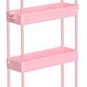 SPACEKEEPER Slim Rolling Storage Cart 4 Tier Bathroom Organizer Utility Cart Mobile Shelving Unit Tower Rack for Kitchen, Laundry Room, Bathroom, Narrow Places, Pink