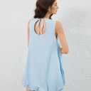 Summer Bubble Mini Dress for Women Sleeveless Crew Neck Causal Short Dress Tie Back Solid Tank Sundress with Pockets Blue (Blue, L)