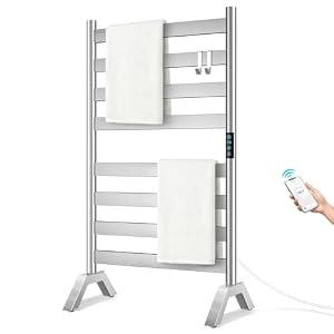 Heated Towel Racks for Bathroom Freestanding & Wall Mounted, WiFi-enable Electric Towel Warmer Rack, Extra-Wide Heating Area Fast Heating with Timer & Temperature Control, 8 Bars, Nickel Silver