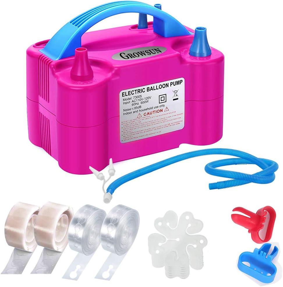 Growsun Balloon Pump Electric 110V 600W Balloon Garland Arch Kit Air Blower Inflator for Party Balloons Decoration Baby Shower Tape Strip Include (Rose Red)