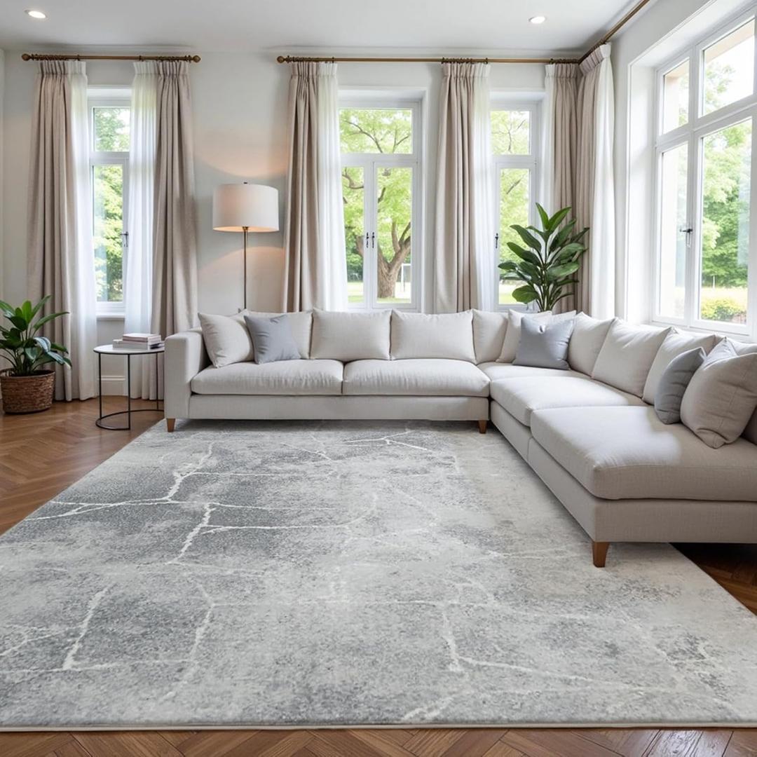 Area Rug 8x10 Machine Washable Rug Vintage Traditional Floor Cover Foldable Thin Retro Indoor Non Slip Carpet Floral Print Mat Bedroom Living Room Dining Room Office,Line Gray