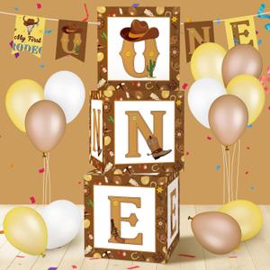 Honoson 3 Pcs My First Rodeo Balloon Boxes with ONE Letters Cowboy 1st Birthday Decorations Birthday Party Decor for Boy Girl Cake Smash Backdrop Baby Shower Photo Prop (Brown)