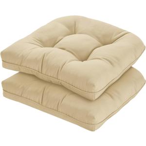 19x19 Outdoor Chair Cushions Set of 2, Wicker Patio Furniture Cushions with Tufted Buttons, Thick Outdoor Seat Cushions for Lawn Chairs, Overstuffed and Water Resistant, Khaki