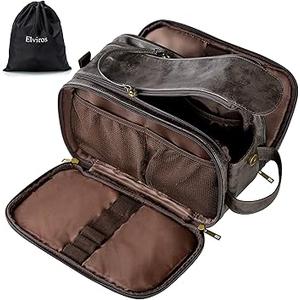 Elviros Toiletry Bag for Men, Large Travel Shaving Dopp Kit Water-resistant Bathroom Toiletries Organizer PU Leather Cosmetic Bags Fathers Day Gift (Medium, Dark Grey)