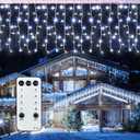 32.8FT Icicle Lights, Christmas Outdoor with 400LED 75 Drops, IP65 Waterproof Eaves Lights, 8 Modes, for Christmas Eaves Garden Room Decoration Cool White