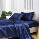 MR&HM Satin Bed Sheets, Twin XL Size Sheets Set, 3 Pcs Silky Bedding Set with 15 Inches Deep Pocket for Mattress (Twin XL, Navy Blue)