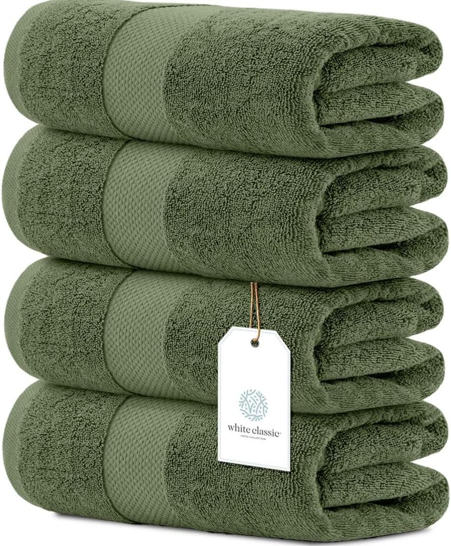 White Classic Luxury 4-Piece Large Bathroom Towel Set - 700 GSM Cotton Ultra Soft Towels 27x54 | High Absorbency & Quick Dry | Hotel Plush Dark Green Towels (12: Forest Green)