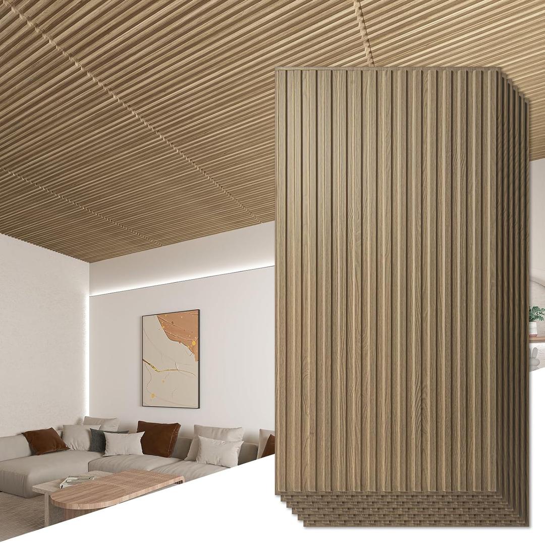 Art3d 12-Pack Slat Design 3D Wall Panels for Interior Wall Decor, 2x4 FT PVC Decorative Drop Ceiling Tiles - Walnut (24 x 48in.)