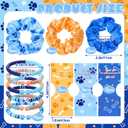 Suncalla 45 Pcs Blue Dog Theme Party Favor Blue and Orange Paw Print Bracelet and Scrunchie Bulk Cartoon Thank You Gift Cards for Girls Birthday Party Decor Silk Hair Ties Paw Friendship Bracelets