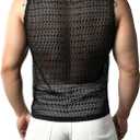 JOGAL Mens See Through Lace Shirts Sleeveless Muscle Tops (Black, S)