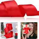 Xinnun 2.5 Inch Christmas Red Satin Wired Ribbon 20 Yards Red Wire Edge Ribbon Christmas for Wreaths Gift Wrapping Bows Making Crafts Xmas Tree Decoration Home Decor