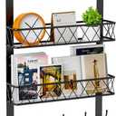 Over The Door Hooks Organizer - Door Coat Hanger with 10 Hooks & 2 Baskets, Back Storage Organizer for Hanging Towels, Clothes, for Bathroom, Bedroom, Kitchen, Rustic Brown