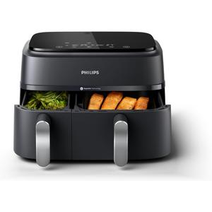 Philips Dual Basket Air Fryer 3000 Series 8-in-1 functions, 9.5 Quarts Airfryer, 2 Drawers, Auto-sync Cooking Time, 90% Less Fat, Rapid Air Technology, HomeID App, Dishwasher Safe, Black (NA351/00)