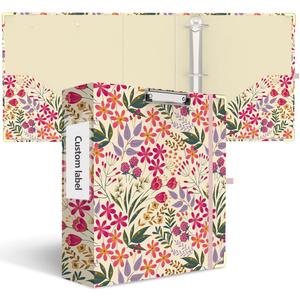 3 Ring Binder 3 Inch, Cute Decorative Hardcover Low Profile Clipboard with Storage, 3'' Round Ring Binders for Letter Size Paper, Durable Binder Organizer for School Office Supplies(Pink Floral)