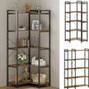 Tohomeor Bookshelf 5 Tier Deformable Corner Bookcase Free Standing Modern Industrial Book Storage Display Book Shelf for Bedroom Living Room Study Room Office (Brown)