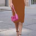 HUUSA Women 2 Piece Sweater Midi Pencil Skirt Set Fall Winter Split Dress Batwing Long Sleeve Oversized Top Casual Outfit (Orange)