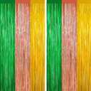 3 x 2 Pack Metallic Tinsel Foil Fringe Curtains, Door Streamers Photo Booth Backdrop for Birthday Party, Tinsel Curtain Backdrop for Baby Shower Christmas Party Decorations, Green Rose Gold and Gold