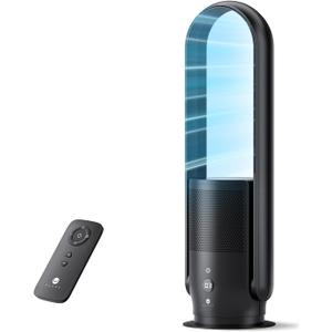 U ULTTY Bladeless Tower Fan and Air Purifier in one, Quiet Tower Fan with Remote, Touch, 9 Speeds, 8H Timer, HEPA Filter 99.97%, 90° Oscillation Fans, Floor Fans Powerful for Home Office Room, Black