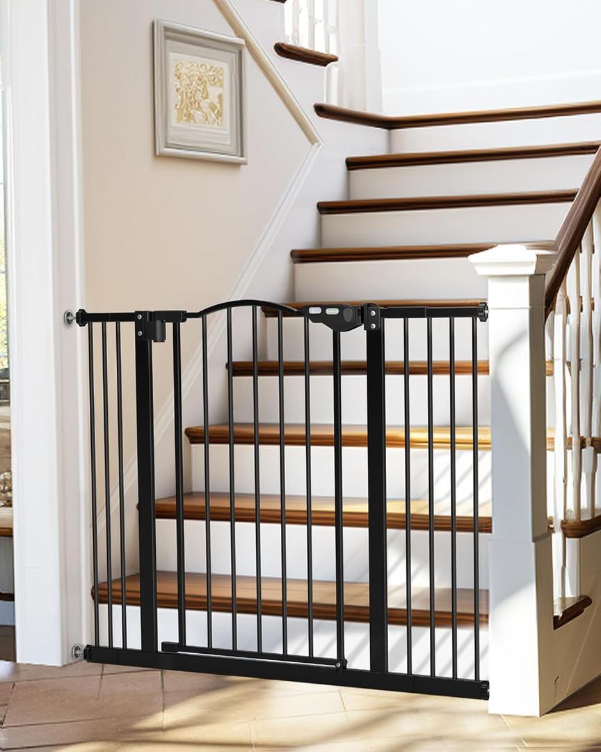 InnoTruth 29-39.6Baby Gate for Stairs & Doorways,30" Tall Dog Gate for Pets,Dual-Lock Safety and One Hand Opening Design,Pet Gate for Hallways,Outdoors,Wall-Friendly Pressure Mounted, Pure Black