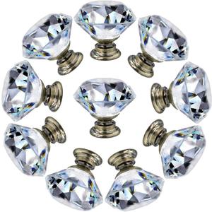 NORTHERN BROTHERS 10 Pack 30mm Crystal Cabinet Knobs, Diamond Glass Drawer Knobs with 3 Screw Sizes, for Dresser, Kitchen & Bathroom, Bronze