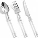 150PCS Silver Plastic Silverware, Heavy Duty Utensils, Disposable Plastic Cutlery Silverware Include 50 Forks, 50 Knives, 50 Spoons for Party and Wedding, Shiny Silver