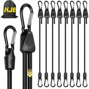 KJE 8Pcs 36" Adjustable Bungee Cords with Hooks - Black Bungee Straps, Easy to Adjust from 7" to 36", Ideal for Outdoor Tie Downs, Securing Tarps & Canvases & Cargo in Cold Hot Climates
