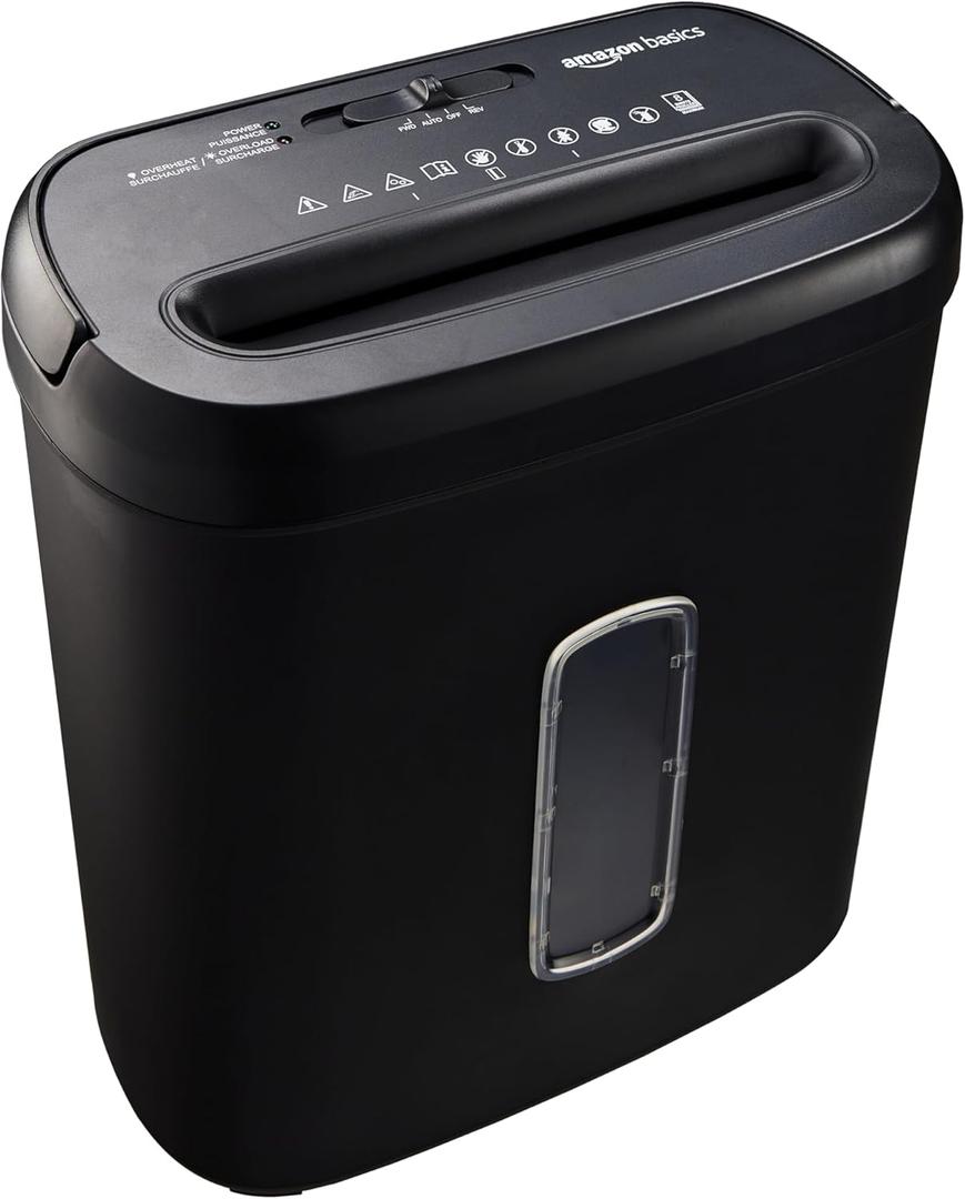 Amazon Basics 8-Sheet High Security Cross Cut Paper and Credit Card Shredder with P-4 Security, Auto Shut-off, Black