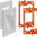 2 Pack Wall Plate Cable Pass Through with Bracket - In Wall Cable Management Kit - Recessed Cable Wall Plate Pair with Single Gang Low Voltage Mounting Bracket - Decorator Cover for Low Voltage Cables (White)
