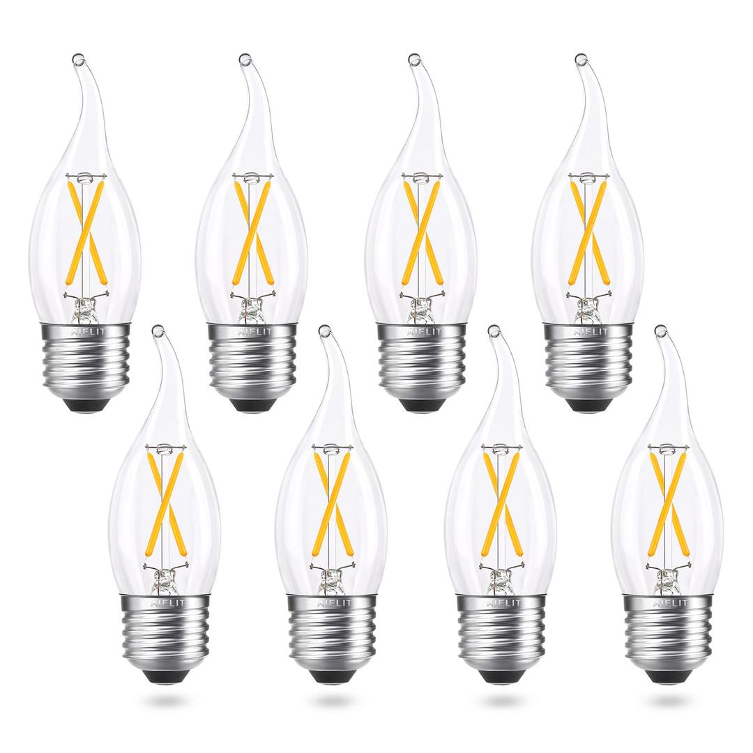 AIELIT Dimmable E26 LED Bulb 25W Equivalent, Candelabra Light Bulbs, Energy Efficient 2W, Warm White 2700K, 200lm Flame Tip CA10 LED Light Bulb for Pendant Chandeliers Wall sconces, 4 Pack